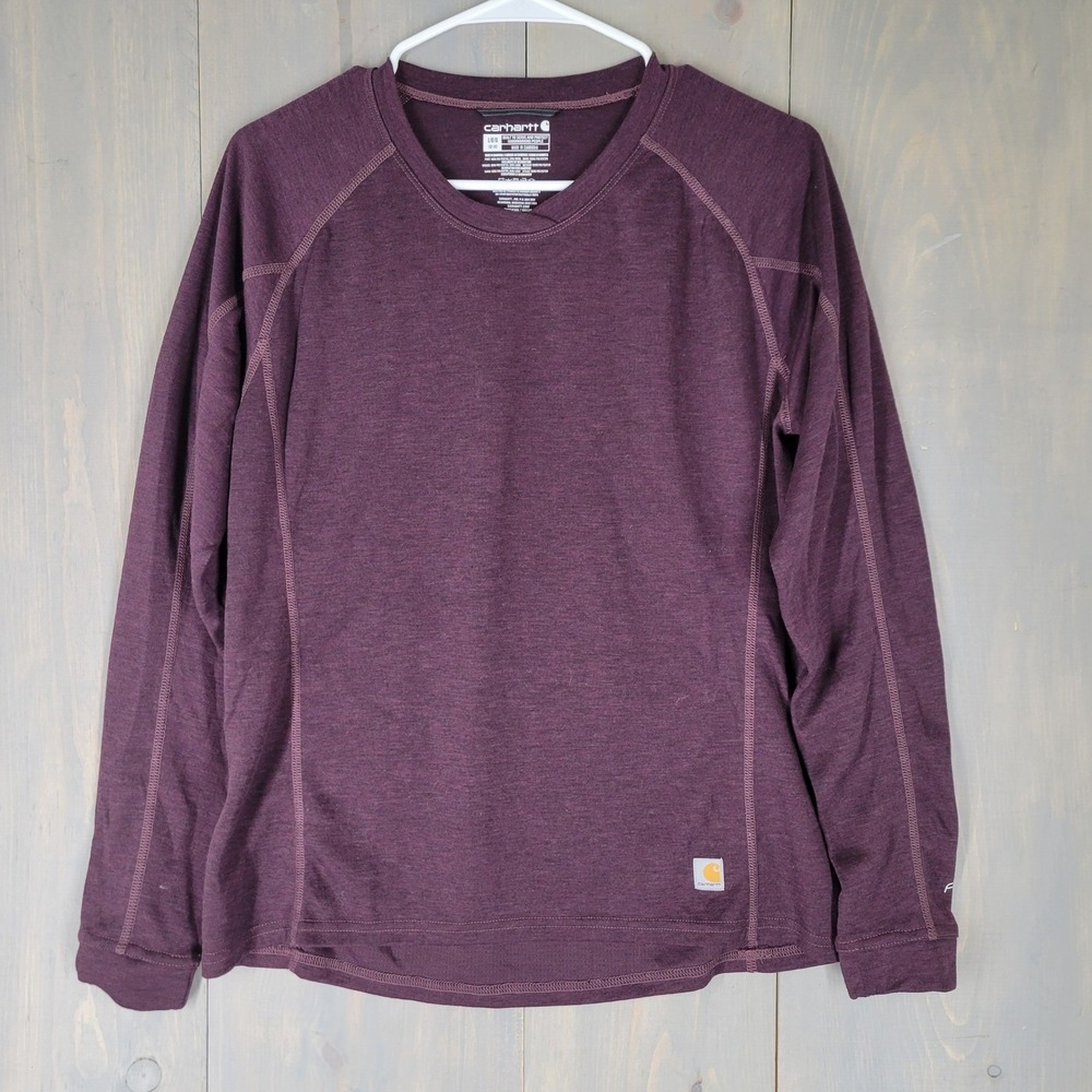 Carhartt Force Base Layer Top‎ Womens Large Purple Wool Blend Long Sleeve Raglan